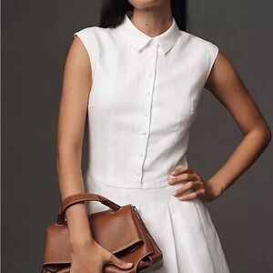 Reformation Arella linen White Sleeveless Collared Mini Dress